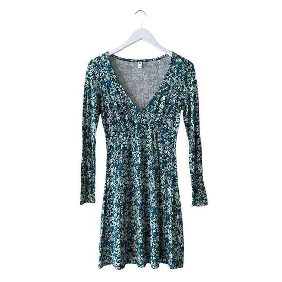 Nordstrom BP  Viscose Blue Green Floral V-Neck Long Sleeve Flare Knit Small - Picture 1 of 14